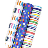 Birthday Wrapping Paper Roll - Mini Roll - 17 Inch X 120 Inch Per Roll - Polka Dots, Stripes Patterns (42.3 Sq.Ft.Ttl)