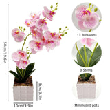13-Heads Artificial Orchid Flower In Pot,50Cm Silk Orchid Arrangement With Plastic Vase,Potted Pink Flowers,Silk Phalaenopsis Indoor Decor For Home Table Centerpiece