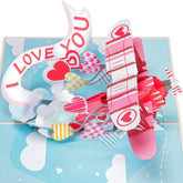 3D Pop Up Card, I Love You Biplane, For Valentines Day, Mothers Day, Birthday, All Occasions, Adult Or Kids - 5" X 7" Cover - Includes Envelope And Note Tag