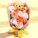 9.45 X 15.7 Inch Valentine'S Day Bear Flower Bouquet Gift Box Artificial Rose Flower Bouquet Baby'S Breath Greeting Card For Women Girlfriend Her Mother Wife Proposal Anniversary(Champagne)