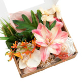 Fake Flowers Box, Faux Artificial Greenery Stems Foam Roses Anthurium Silk Lily Palm Fabic Flower For Centerpieces Bouquet Wedding Vase Floral Decorations, Sorbet Tropical, Mini Combo