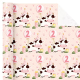 Girl 2Nd Birthday Wrapping Paper - Mini Roll - 17 Inch X 16.5 Feet - 2Nd Birthday Balloon And Cute Cow Wrapping Paper Perfect For Kids Girls, Baby Shower