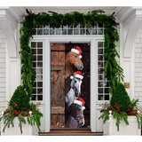 Funny Merry Christmas Door Banner - Horses Xmas Party Decoration Supplies - Door Cover, Farmhouse Decoration
