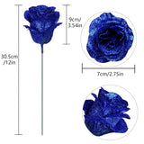 Glitter Flowers,30Pcs Royal Blue Roses Artificial Flowers Fake Roses For Diy Crafts Wedding Bouquet Party Home Decor(Royal Blue)