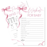 Minimalism Pink Baby Shower Game Cards-Wishes For Baby & Predictions & Advice Theme Games Activity For Boys & Girls-30 Ribbon Bow Game Cards(5”X7”)-Baby Shower Party Decorations & Supplies-D01
