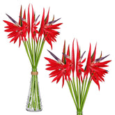 10 Pieces Bird Of Paradise Artificial Plant 22 Inch Hawaiian Tropical Flowers Faux Flowers Bouquet Large Elegant Green Plant For Home Garden Decoration Office Wedding Decor Supplies (Red)