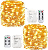 2 Pack Fairy Lights Battery Operated 20FT 60 LED Warm White String Lights with Remote Timer 8 Modes Waterproof Copper Wire for Bedroom Party Decor