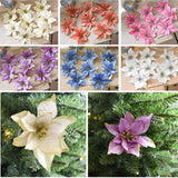 5 Inch Christmas Flower Decoration Artificial Glitter Gold Poinsettia For Christmas Tree Ornaments Holiday Home Decor