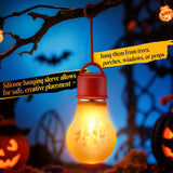 2 Pack Halloween Rechargeable A19 Flickering Flame Light Bulbs With E26 Conversion Interface & Silicone Hanging Sleeve, Fire Bulb For Christmas Party Decorations Outdoor Indoor Home Decor