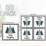 80 Pack Christmas Napkins Paper Xmas Tree Black White Buffalo Plaid Edge Pattern Disposable Napkins 6.5 Inch Merry Christmas Cocktail Napkins For Xmas Party Winter Holiday Dinner Supplies