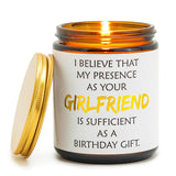 Funny Boyfriend Candle Best Gifts From Girlfriend I Birthday Gift Ideas For Him/Boyfriends I 9Oz, 50Hr Burn Reusable My Presence As Your Girlfriend Is Sufficient As A Birthday Gift