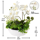 Orchids Artificial Flowers 14" Large Fake Orchid White Phalaenopsis Orchid Flower Arrangements With Ceramic Vase Faux Orchid For Home Bathroom Table Centerpiece Office Wedding Decor
