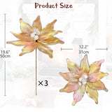3Pcs Gold Poinsettia Flowers Artificial 12.2" Poinsettia Christmas Decorations Poinsettias Glitter Poinsettias Faux Flower For Christmas Tree For Xmas New Year Wedding Party Ornaments