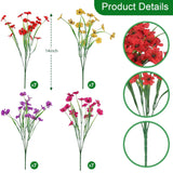28 Bundles Artificial Flowers Outdoor Uv Resistant Fake Flowers Spring Faux Outdoor Plants Garden Porch Window Box Decorating (28, Red, Purple, Yellow, Rose Red)