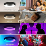 11 Inch RGB LED Ceiling Light with Remote Black Flush Mount Fixture