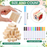 117 Pcs Baby Shower Block Games Sign Kit Including Baby Shower Game Sign 80 Diy Blank Wooden Blocks 36 Acrylic Markers For Guests Party(36 Colors,Leaves)