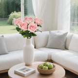 Pink Roses Artificial Flowers 5 Pcs 17.71” Fake Real Touch Roses With Stems For Wedding Party Diy Aisle Arrangement Bridal Bouquet Kitchen Table Centerpiece Vase Home Decor(Pink)