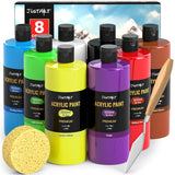 Beginner Acrylic Paint Set, 8 Colors (16.9Oz/500Ml Each) Bulk Large Bottles Artist Primary Paints For Canvas, Walls, Ceramics, Rocks, Eggs, Glass, Crafts