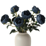 6Pcs Burnt Blue Artificial Roses Flowers Fake Silk Roses Flower With Long Stem For Wedding Decorations Table Centerpieces Flower Arrangement Home Decor (Burnt Blue)