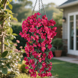 Bougainvillea Artificial Hanging Flowers Plants For Outdoors Uv Resistant Faux Trailing Vine Outdoor Hanging Plants For Front Porch, Balcony, Patio, Outdoor Planter (Hot Pink-2Pcs)