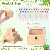 144 Pcs Baby Shower Games Sign Kit, Including 50 Diy Blank Wooden Blocks, 41 Stencils, 36 Acrylic Paint Markers, 15 Advice Cards, 1 Game Sign, 1 Storage Box For Baby Shower Games, Gender Reveal Party