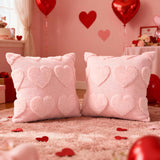 Valentines Day Throw Pillow Covers 18X18 Inch Set Of 2, Valentine Decoration Soft Plush Love Pillowcase Faux Fur Decorative Anniversary Cushion Cover For Sofa Home Decor (Pink, Big Heart)