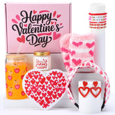 8 Pcs Gifts Set For Women Happy Gift Basket Includes 17Oz Coffee Glass With Lid Straw Scented Candle Bracelet Hairband Socks Earrings Card Box (Valentines Day)