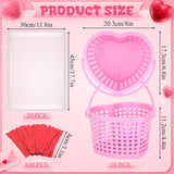 16 Pcs Valentine'S Heart Shaped Basket With Handle 8"X7"X4" Plastic Slotted Fruit Baskets Food Storage Containers With Gift Bags For Mother'S Day Kitchen Party (Pink)