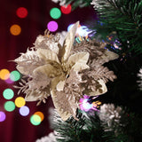 Christmas Poinsettia Flowers Glitter Poinsettias Gold Christmas Tree Decorations Artificial Flowers With Stems And Clips Xmas Wreath Ornaments, 12 Pieces,5.5 Inch