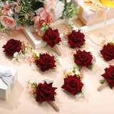 12 Pcs Boutonniere For Men Wedding Flower Boutonniere Rose Corsage Set With Pin For Groom Groomsmen Prom Western Wedding Anniversary Dinner Fall Party Decor(Burgundy)