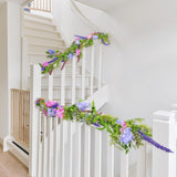 2 Pack 6 Ft Artificial Flower Garland With Lilac And Lavender Purple Pink Flower Fake Wisteria Vines Summer Greenery Eucalyptus Garland For Wedding Mantle Porch Stair Table Indoor Decor