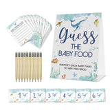 Guess The Baby Food Party Games, Baby Shower Game Set (1 Standing Sign + 25 Answer Cards + 6 Number Cards+10Pens), Ocean Theme Baby Shower Decorate Neutral Greenery Boys And Girls Shower Games