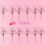 Valentine'S Day Picks, 12 Pieces Artificial Pink Heart Shaped Berry Branches, 17.7 Inch Valentine'S Day Heart Picks For Valentines Day Party, Wedding, Anniversary Table Decoration