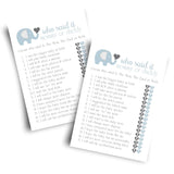 Elephant Baby Shower Game For Boys - 25 Guess Who Mommy Or Daddy Game Cards - Fun Guessing Activities For Guests - Royal Prince Blue Jungle Theme