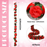 12 Pcs 100 Ft Flower Garland Artificial Rose Vine With Green Leaves Hanging Artificial Flower Vines Ivy Garlands Wall Garden Decor For Room Wedding Birthday Arch Decor(Red)