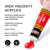 Acrylic Paint Set Canvas Art Paints 24 Colors Perfect Paint Finish (0.41Oz,12 Ml) With 3 Brushes - Painting Canvas, Paper, Wood, Rock, Mdf, Ceramic & Fabric