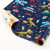 Dinosaur Reversible Wrapping Paper Roll - 1 Roll 17”X 9.84 Ft Happy Birthday Dinosaur Wrapping Paper For Boys Birthday Gift Packing Supply Baby Dino Decor Favor