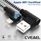 3 Pack 10FT MFi Certified 90 Degree Lightning Fast Charging Cable for iPhone and iPad