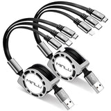 2 Pack Retractable 3 in 1 Multi Charging Cable 4FT 3A Fast Charger for iPhone Samsung USB C Micro USB