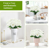 15Pcs Artificial White Roses, Artificial Silk Fake White Rose Flower With Single Long Stems, Realistic Forever Bouquet Flowers For Diy Arrangements Home Decor Office Garden Party Wedding Gifts