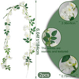 2 Pcs Artificial Flowers Garland For Outdoors White Faux Gardenia Garland 12Ft Silk Rose Hanging Vines Floral For Wedding Arch Party Wall Garden Ceremony Backdrop Fence Spring Decor