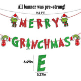 Pre-Strung Merry Grinchmas Banner Decorations For Christmas, Cute Red Green Glittery Grinchmas Banner Sign For Christmas Party Home Office Fireplace Mantel Photo Props Backdrop Decor