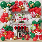 Christmas Balloon Garland Arch Kit With Red White Green Balloons Gift Box Balloons Candy Cane Foil Mylar Balloon For Christmas Party Decorations