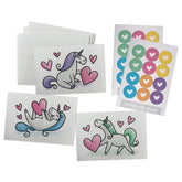 Playful Unicorns Note Cards - 24 Unicorn Themed Note Cards With Envelopes And Colorful Heart Seal Stickers - For Birthday Thank You, Valentines Day