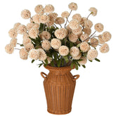 12Pcs Faux Silk Pompon Mums Artificial Flowers, Bulk Fake Mini Chrysanthemums With Stems, For Fall Decor, Boho Arrangements & Vase Fillers (Beige)