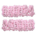 144Pcs Mini Fake Roses Artificial Foam Rose Heads With Wire Rods Diy Wedding Flowers Accessories Make Bridal Hair Clips Headbands Dress,Light Pink