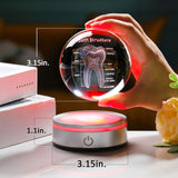 Tooth Model 3D Crystal Ball Dental Gifts For Women Men, Dentist Hygienist Present Office Decor With Led Base, Laser Etched Figurine Tooth Gift For Dental Student On Graduation Christmas