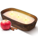 1 Pack 10 Oz Wood Dough Bowl Candles Home Rustic Dough Bowl Soy Candle 3 Wick Scented Candles Gifts For Men Women Farmhouse Table Centerpiece Home Decor For Christmas(Apple Cinnamon)