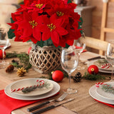 6 Pack Poinsettias Artificial Christmas Flowers Red 5 Heads Velvet Poinsettia Floral Bouquet Winter Holiday Indoor Outdoor Xmas Tree Ornament Porch Home Garden Decoration