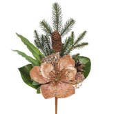 2 Pack 18.9In Christmas Magnolia Flower Picks, Artificial Magnolia Flower Spray With Pinecones For Xmas Tree Vase Floral Arrangements Wreath Decor